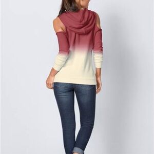 VENUS Red and Cream Off-the-Shoulder Sweater with Gradient Elegance